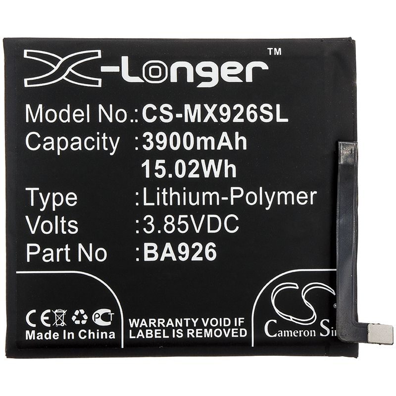 Li-Polymer Battery fits Meizu, 16xs, M1926 3.85V, 3900mAh Communications Cameron Sino Technology Limited (Suspended)