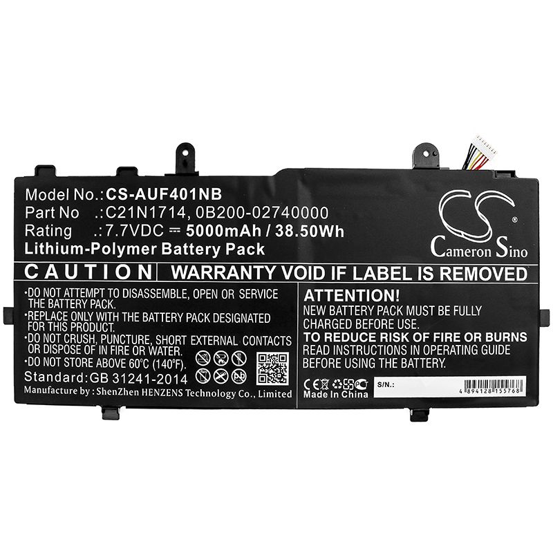 Li-Polymer Battery fits Asus, J401ca, J401ma 7.7V, 5000mAh Notebook & Laptop Cameron Sino Technology Limited