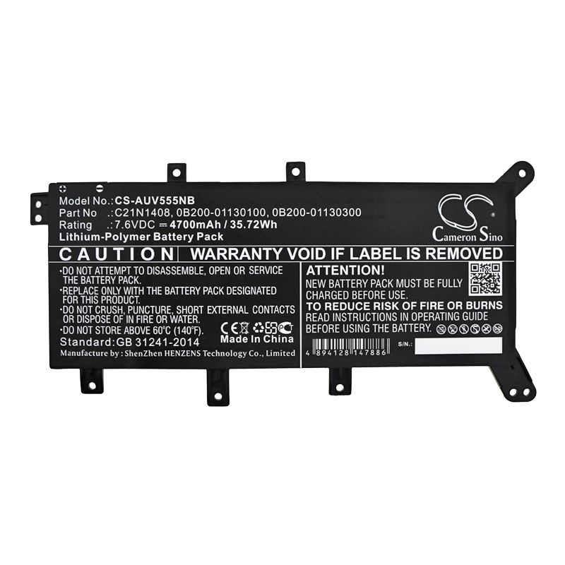 Li-Polymer Battery fits Asus, A555lj, A555lj-dm941t 7.6V, 4700mAh Notebook & Laptop Cameron Sino Technology Limited