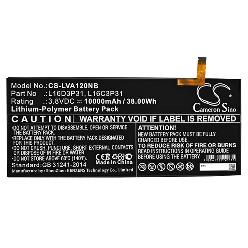 Li-Polymer Battery fits Lenovo, Yb-q501f Za1y0061us, Yoga A12 3.8V, 10000mAh Notebook & Laptop Cameron Sino Technology Limited