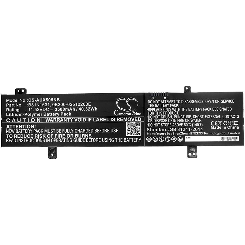 Li-Polymer Battery fits Asus, F505za, F505za-bq117t 11.52V, 3500mAh Notebook & Laptop Cameron Sino Technology Limited