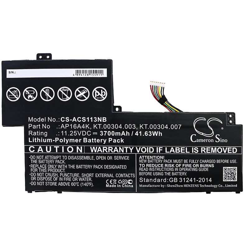 Li-Polymer Battery fits Acer, Aspire One Cloudbook 11 Ao1-132, Aspire One Cloudbook 11 Ao1-132-c0ql 11.25V, 3700mAh Notebook & Laptop Cameron Sino Technology Limited