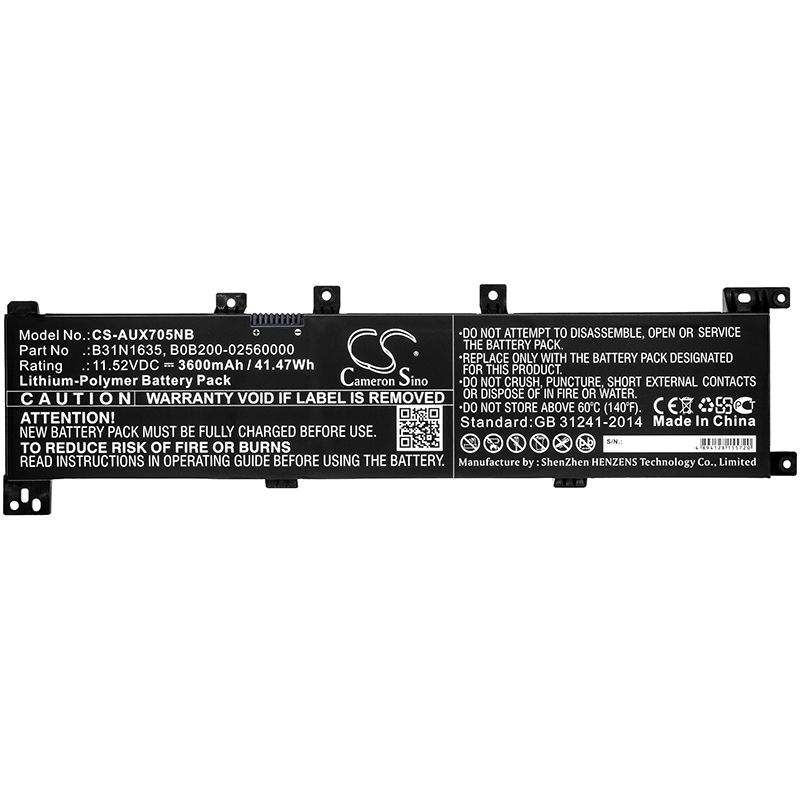 Li-Polymer Battery fits Asus, A705qa, F705ma-bx030t 11.52V, 3600mAh Notebook & Laptop Cameron Sino Technology Limited