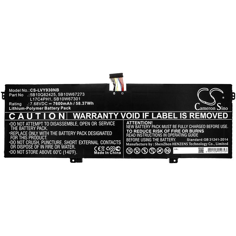 Li-Polymer Battery fits Lenovo, Yoga 7 Pro, Yoga 7 Pro-13ikb 7.68V, 7600mAh Notebook & Laptop Cameron Sino Technology Limited