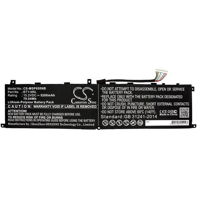 Li-Polymer Battery fits Msi, Gs65, Gs65 Stealth Thin 15.2V, 5200mAh Notebook & Laptop Cameron Sino Technology Limited