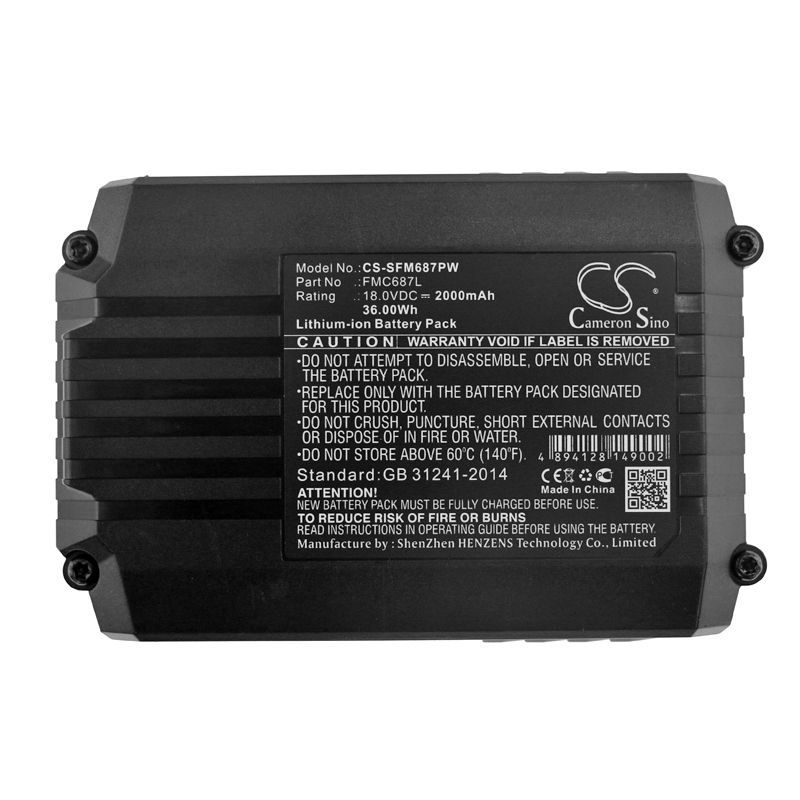 Li-ion Battery fits Stanley, Fmc625d2, Fmc645d2 18.0V, 2000mAh Power Tools Cameron Sino Technology Limited