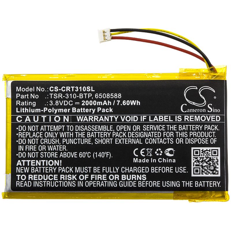 Li-Polymer Battery fits Crestron, Tsr-310, Tsr-310 Handheld Touch Screen Remote 3.8V, 2000mAh Remote Control Cameron Sino Technology Limited