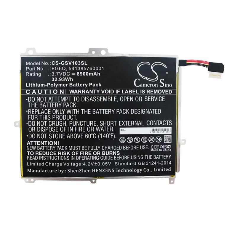 Li-Polymer Battery fits Gigaset, Qv1030 3.7V, 8900mAh Tablet Cameron Sino Technology Limited