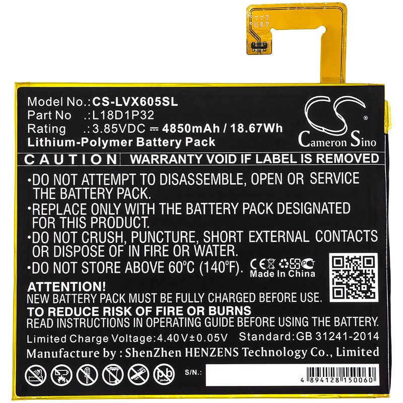 Li-Polymer Battery fits Lenovo, Smart Tab M10, Tb-x605f 3.85V, 4850mAh Tablet Cameron Sino Technology Limited