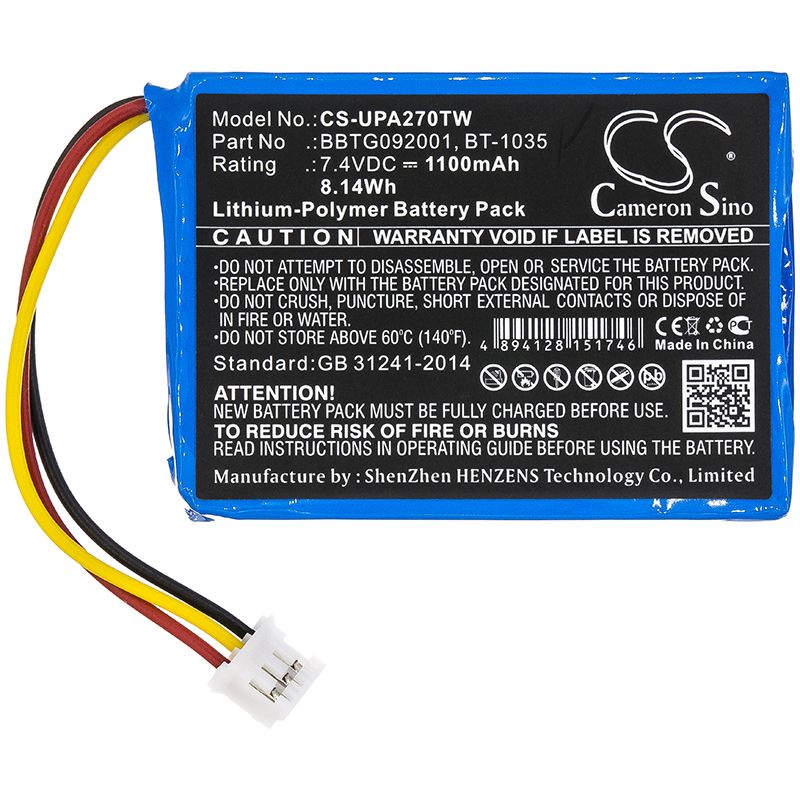 Li-Polymer Battery fits Uniden, Atlantis 270 7.4V, 1100mAh Two-Way Radio Cameron Sino Technology Limited