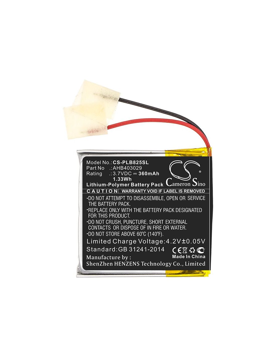 Li-Polymer Battery fits Plantronics, Voyager Focus B825, Voyager Focus B825-m 3.7V, 360mAh Wireless Headset Cameron Sino Technology Limited