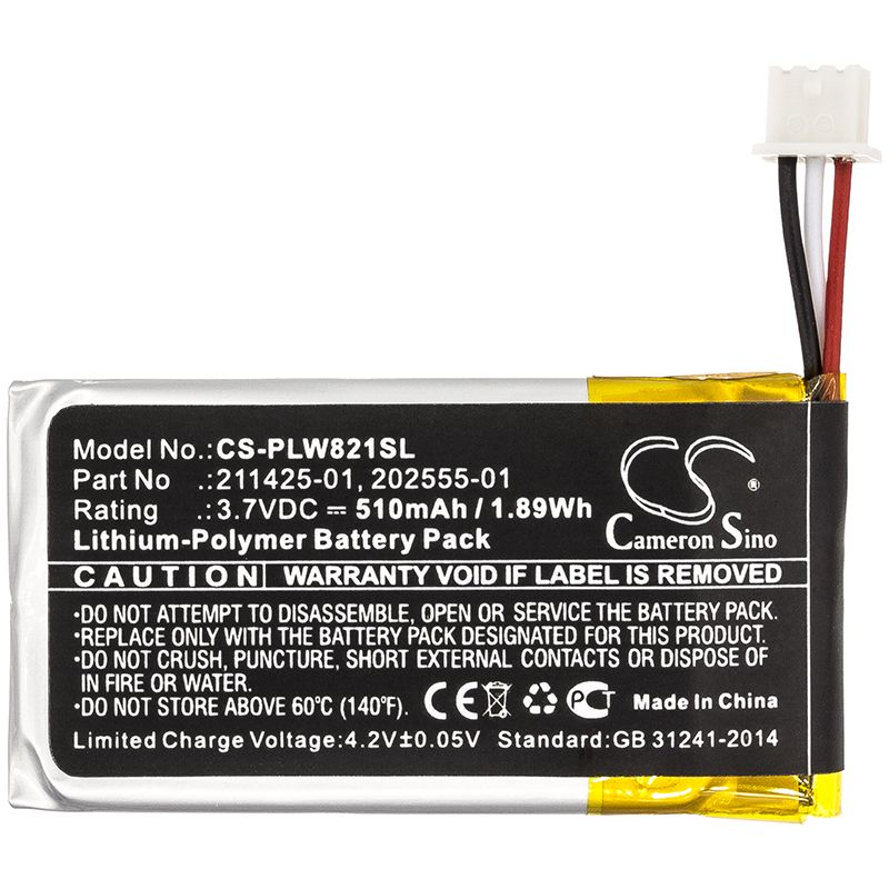 Li-Polymer Battery fits Plantronics, Savi 8210, Savi W8210 3.7V, 510mAh Wireless Headset Cameron Sino Technology Limited