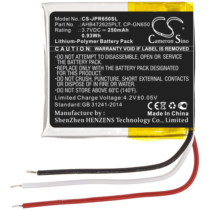 Li-Polymer Battery fits Jabra, Evolve 65 3.7V, 250mAh Wireless Headset Cameron Sino Technology Limited