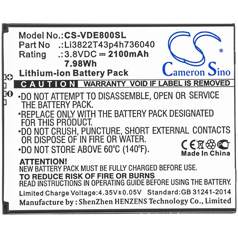 Li-ion Battery fits Vodafone, smart e8, vfd511, vfd513 3.8V, 2100mAh Mobile & SmartPhone Cameron Sino Technology Limited