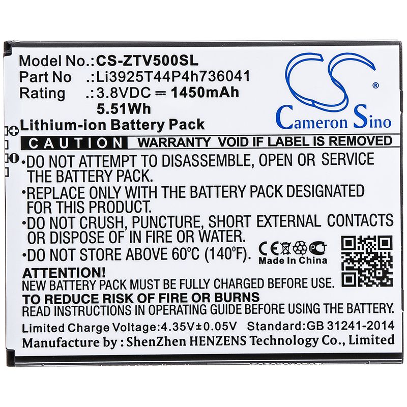 Li-ion Battery fits Zte, blade vantage, blade vantage 5, vzw-z839pp 3.85V, 2400mAh Mobile & SmartPhone Cameron Sino Technology Limited