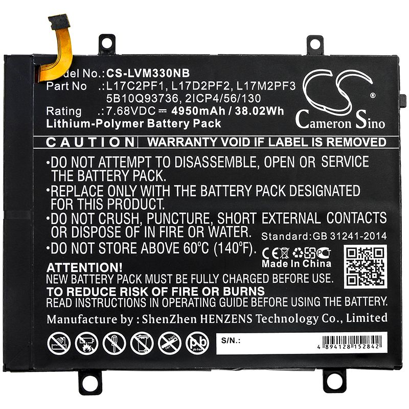 Li-Polymer Battery fits Lenovo, 80xf00dfin, Miix 330 7.68V, 4950mAh Computer Cameron Sino Technology Limited (Suspended)