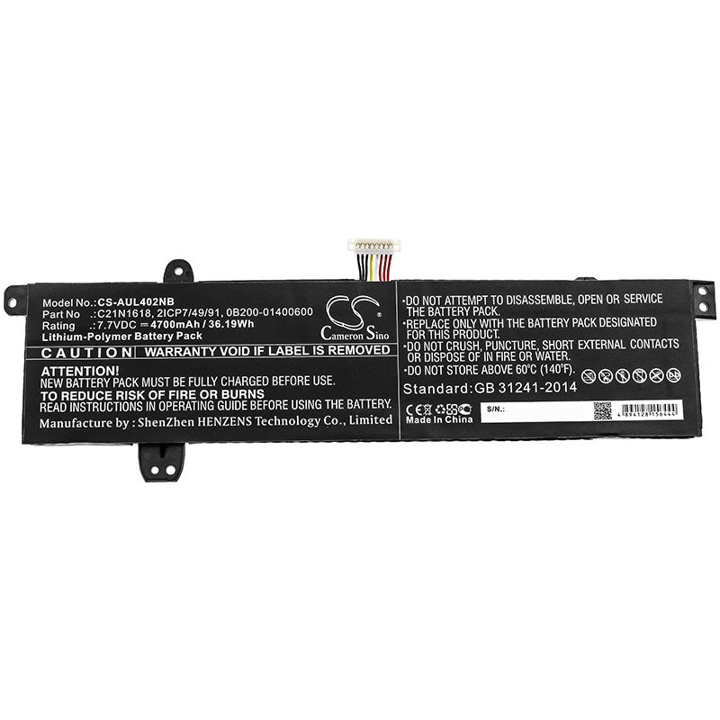 Li-Polymer Battery fits Asus, E402ba, E402ba-1r 7.7V, 4700mAh Notebook & Laptop Cameron Sino Technology Limited