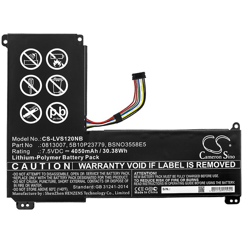 Li-Polymer Battery fits Lenovo, Ideapad 120s-14, Ideapad 120s-14iap 7.5V, 4050mAh Notebook & Laptop Cameron Sino Technology Limited