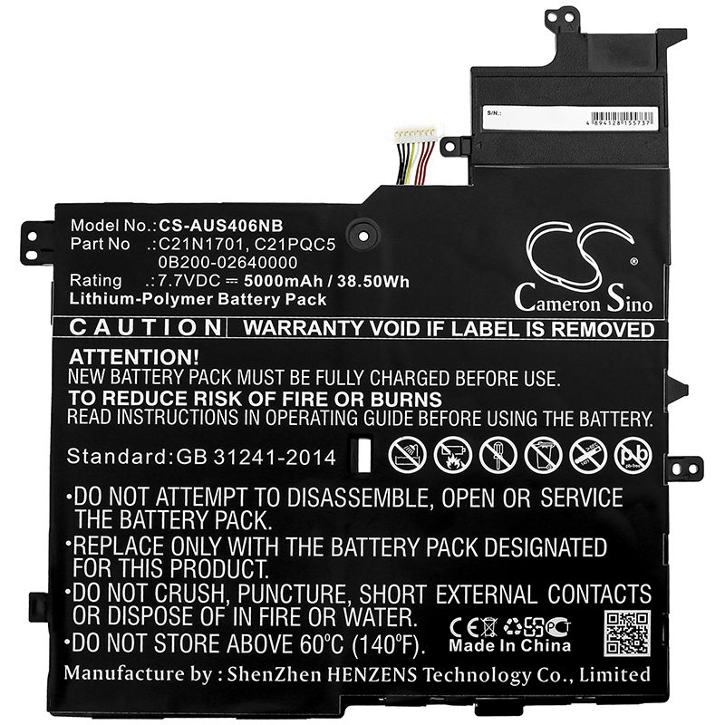 Li-Polymer Battery fits Asus, K406ua, K406ua-bm141t 7.7V, 5000mAh Notebook & Laptop Cameron Sino Technology Limited