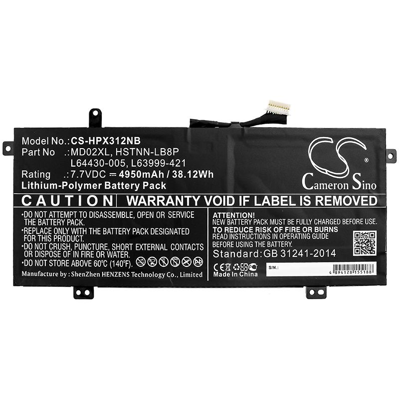 Li-Polymer Battery fits Hp, Chromebook X360 12b-ca0000ng, Chromebook X360 12b-ca0000ns 7.7V, 4950mAh Notebook & Laptop Cameron Sino Technology Limited