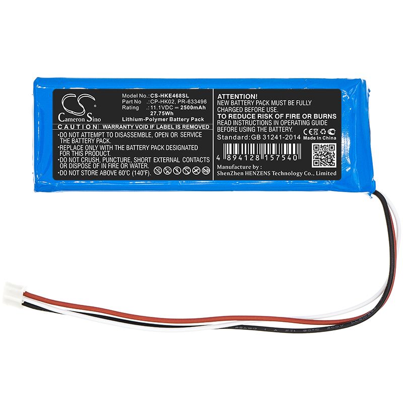 Li-Polymer Speaker Battery fits Harman/kardon, Jn14bkh00468, Onyx 11.1V, 2500mAh Speaker Cameron Sino Technology Limited