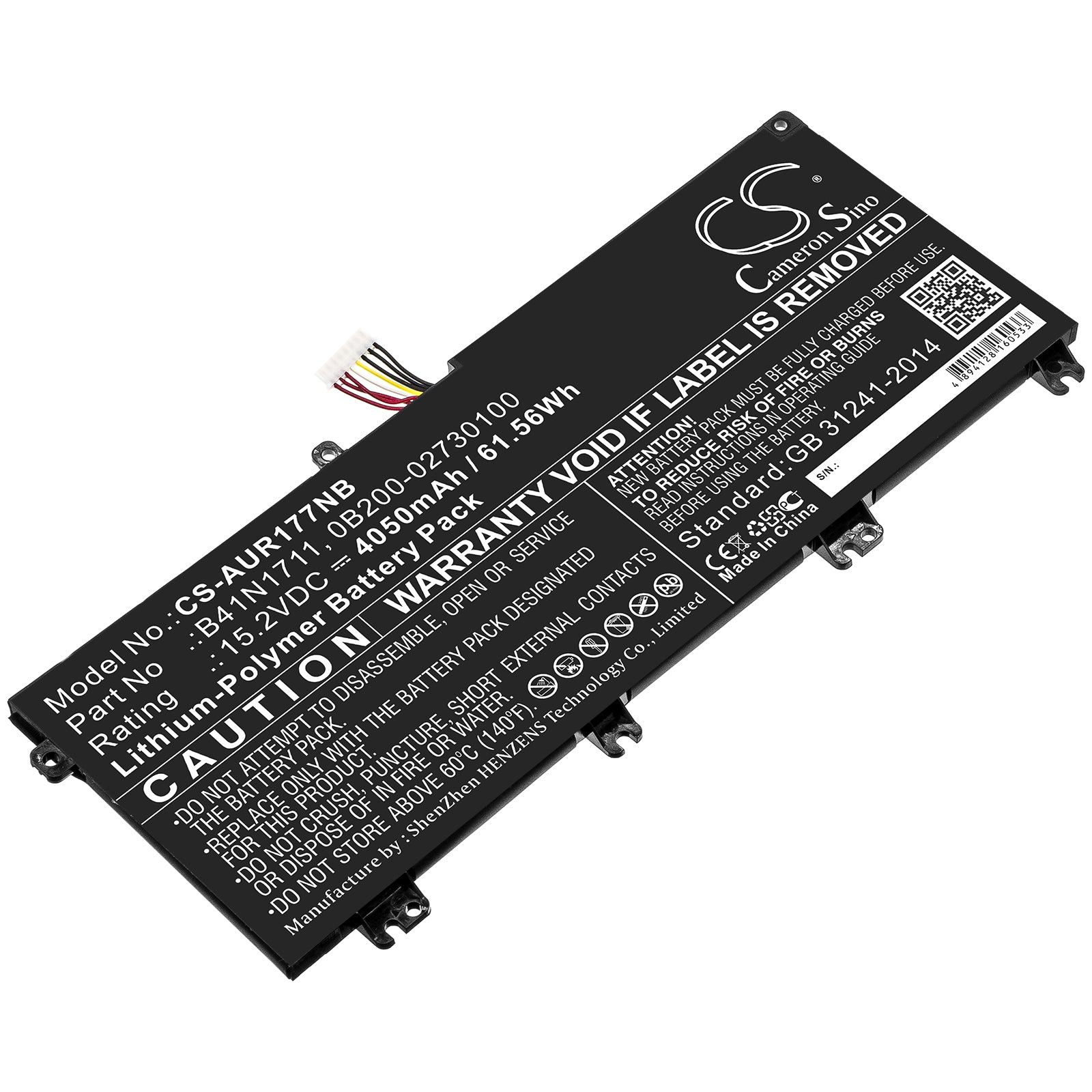 Li-Polymer Battery fits Asus, 0b200-02730100, B41n1711 15.2V, 4050mAh Notebook & Laptop Cameron Sino Technology Limited
