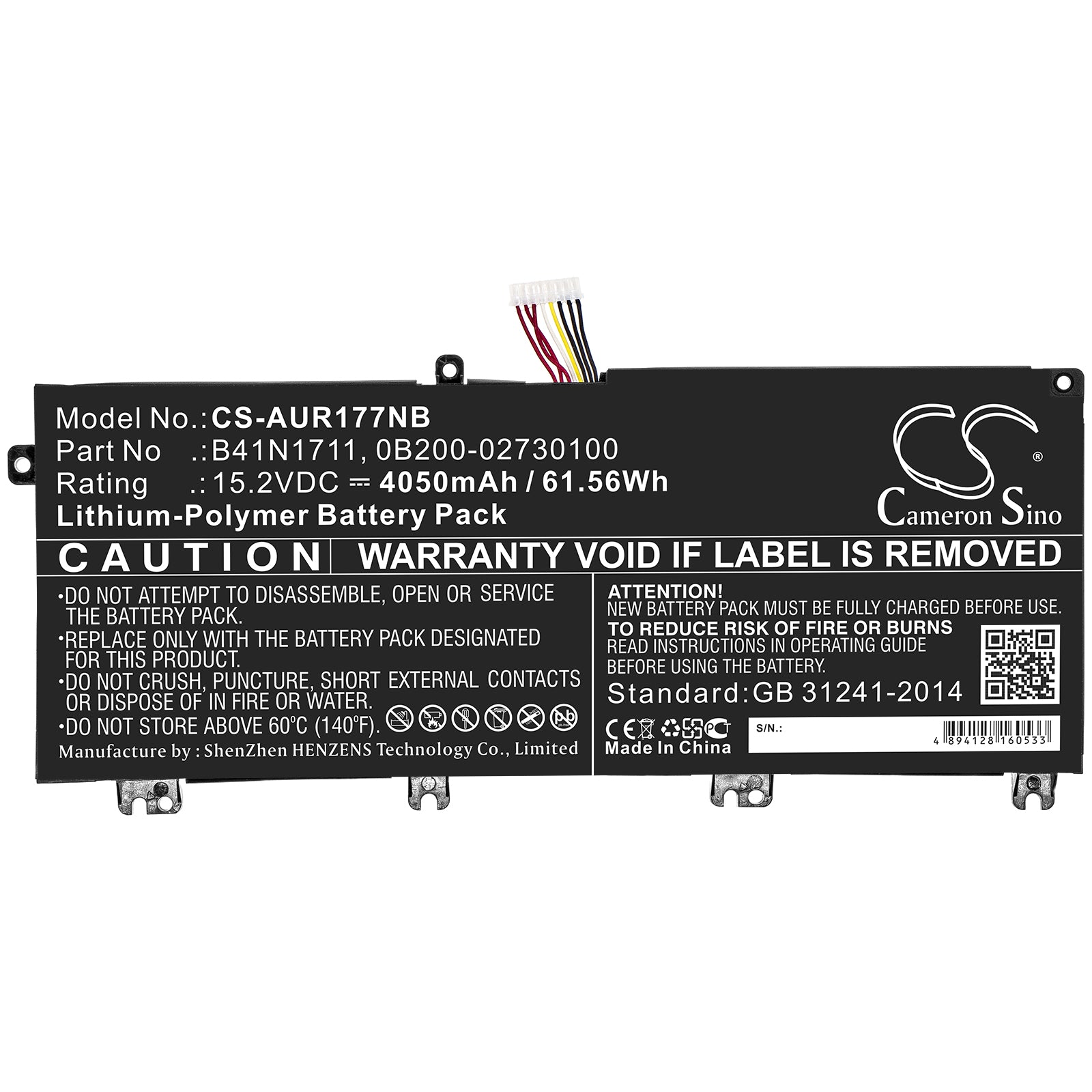 Li-Polymer Battery fits Asus, 0b200-02730100, B41n1711 15.2V, 4050mAh Notebook & Laptop Cameron Sino Technology Limited