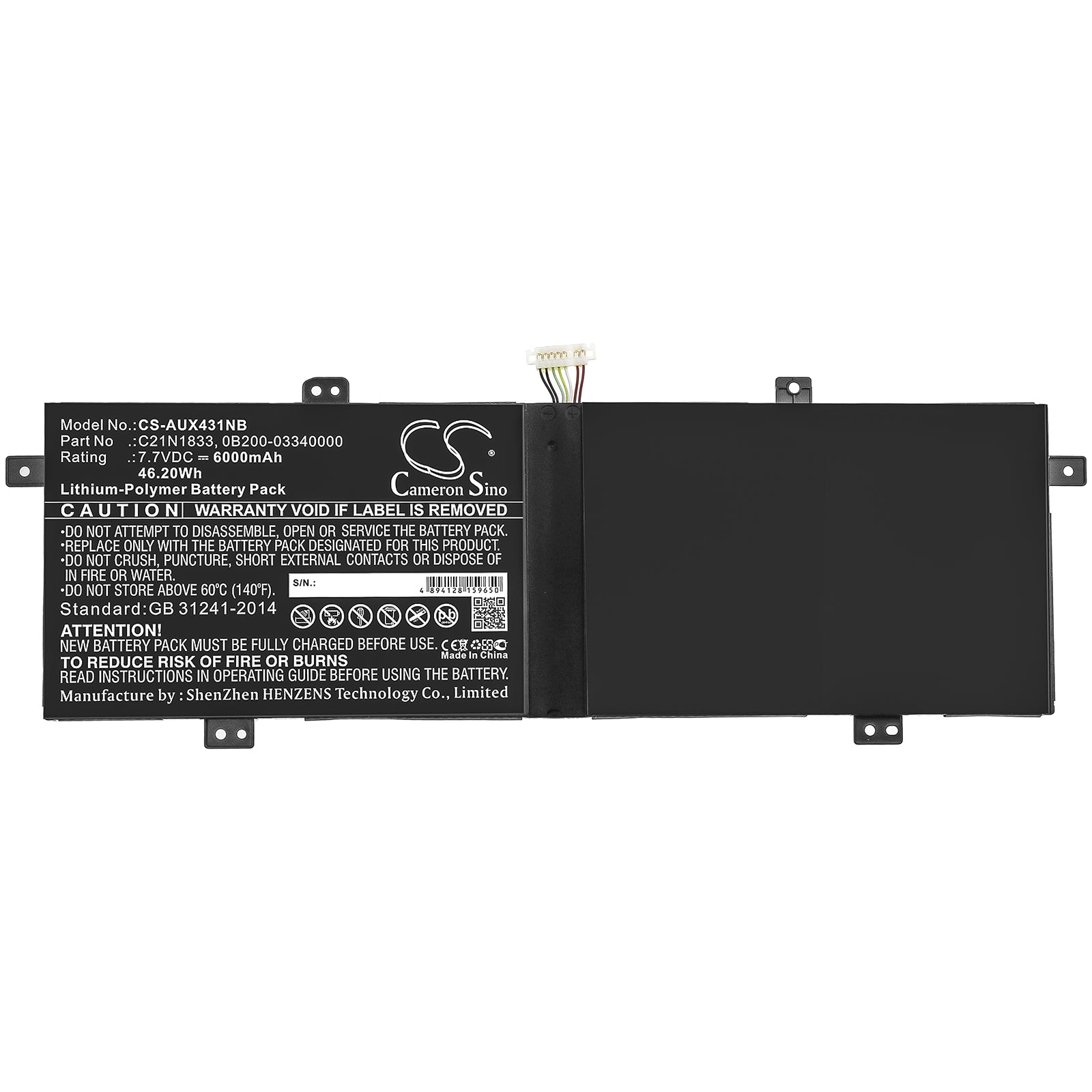 Li-Polymer Battery fits Asus, 0b200-03340000, C21n1833 7.7V, 6000mAh Notebook & Laptop Cameron Sino Technology Limited