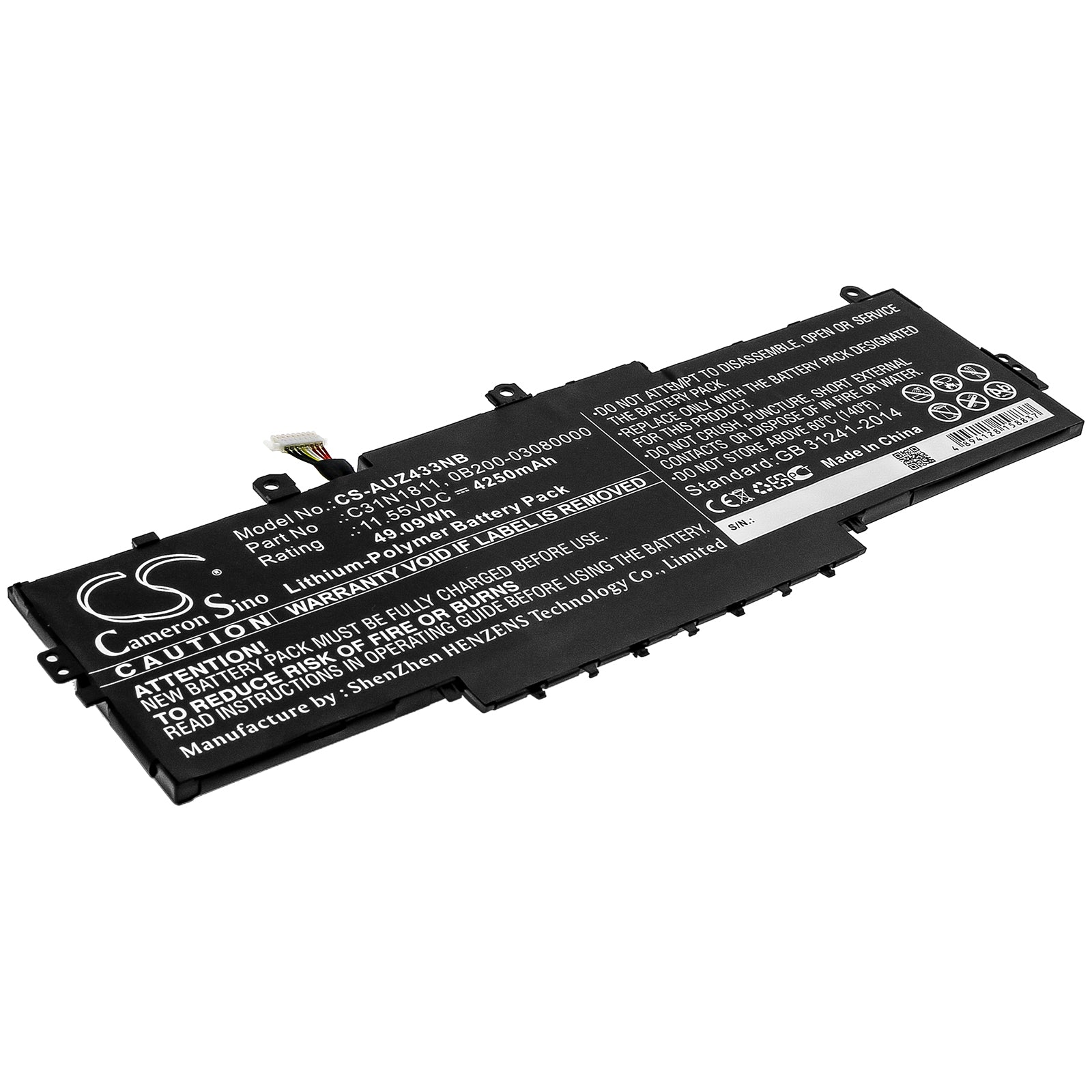 Li-Polymer Battery fits Asus, 0b200-03080000, C31n1811 11.55V, 4250mAh Notebook & Laptop Cameron Sino Technology Limited
