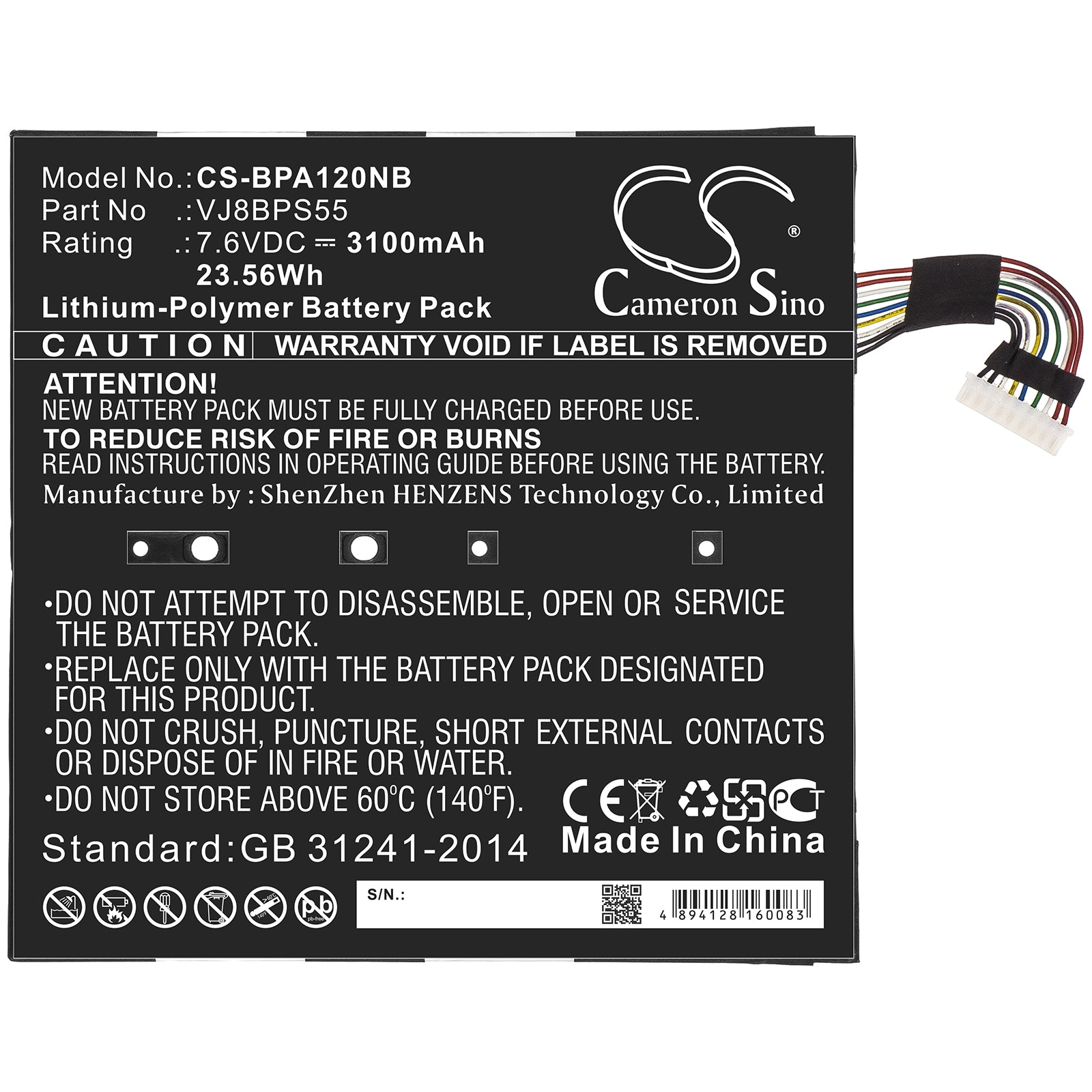 Li-Polymer Battery fits Sony, Vj8bps55 7.6V, 3100mAh Notebook & Laptop Cameron Sino Technology Limited