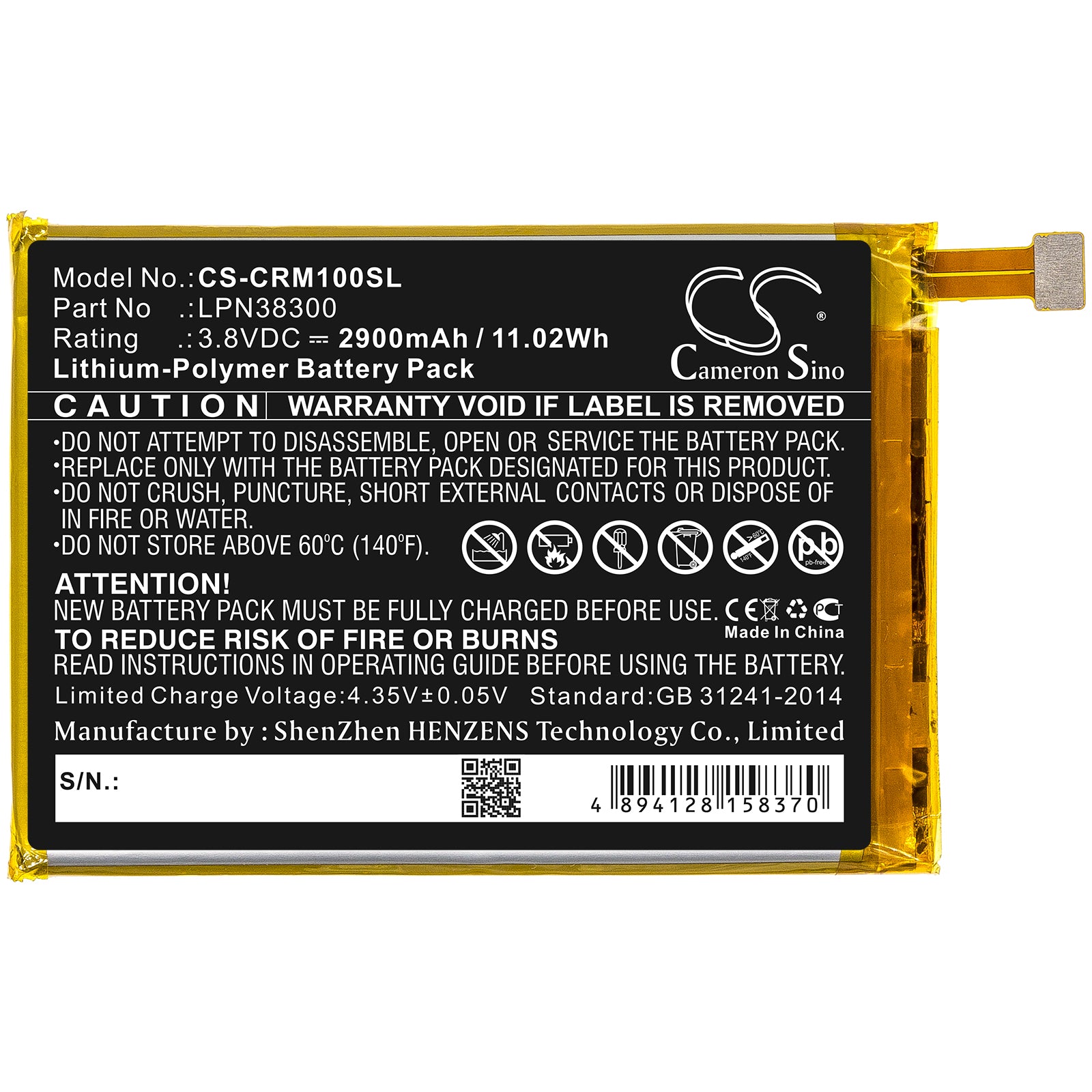 Li-Polymer Battery fits Crosscall, Lpn38300 3.8V, 2900mAh Mobile & SmartPhone Cameron Sino Technology Limited