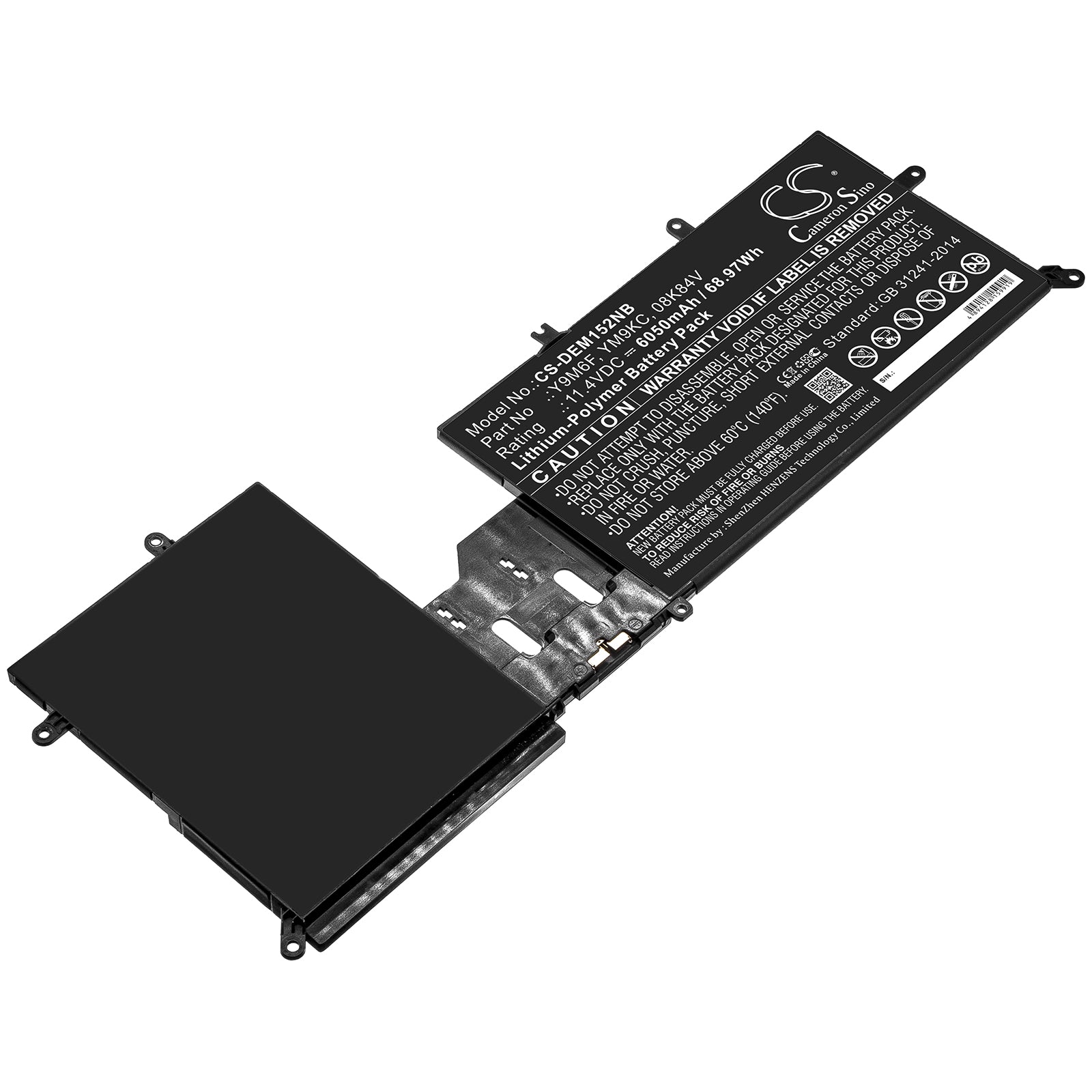 Li-Polymer Battery fits Dell, 08k84v, Y9m6f, Ym9kc 11.4V, 6050mAh Notebook & Laptop Cameron Sino Technology Limited