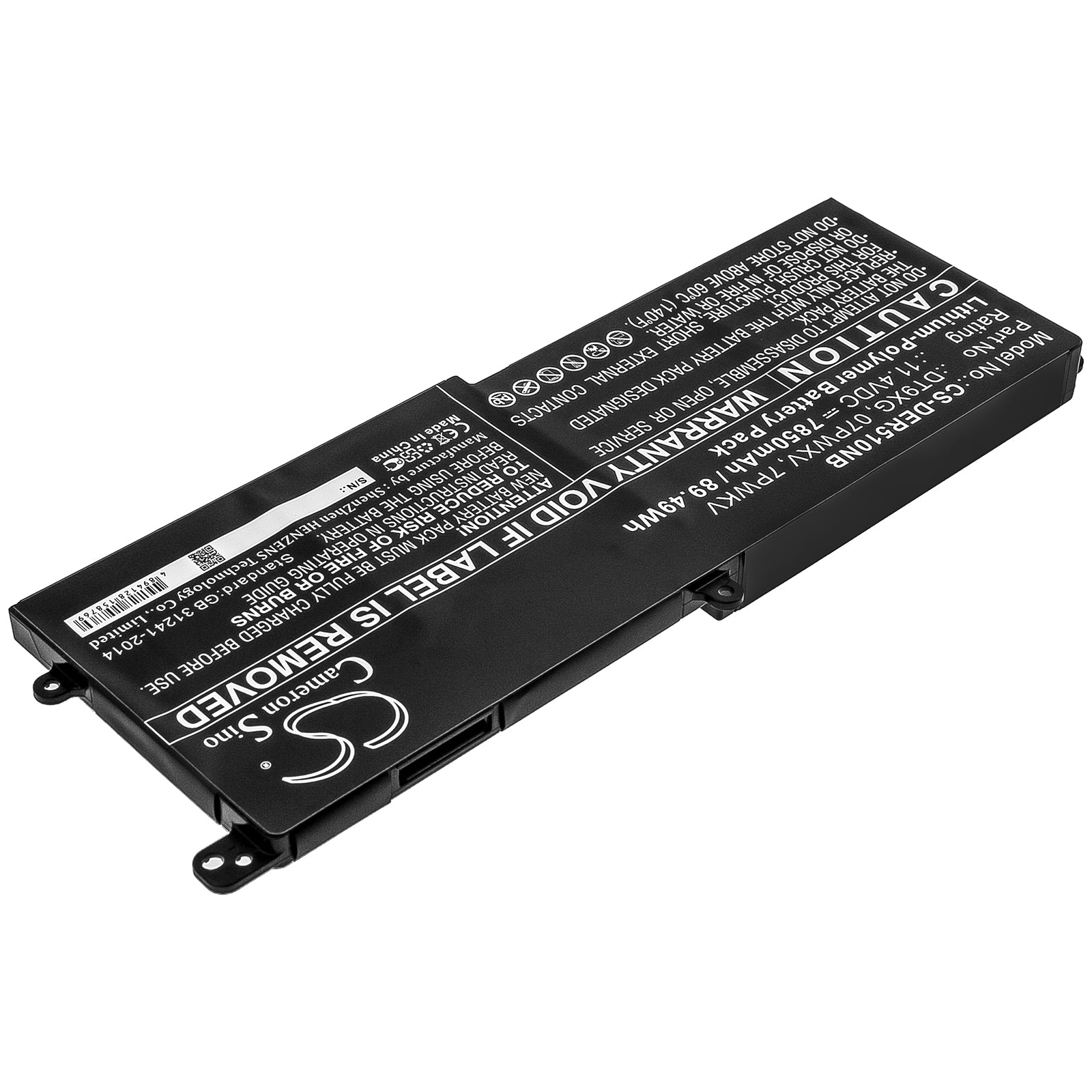 Li-Polymer Battery fits Dell, 07pwxv, 7pwkv, Dt9xg 11.4V, 7850mAh Notebook & Laptop Cameron Sino Technology Limited