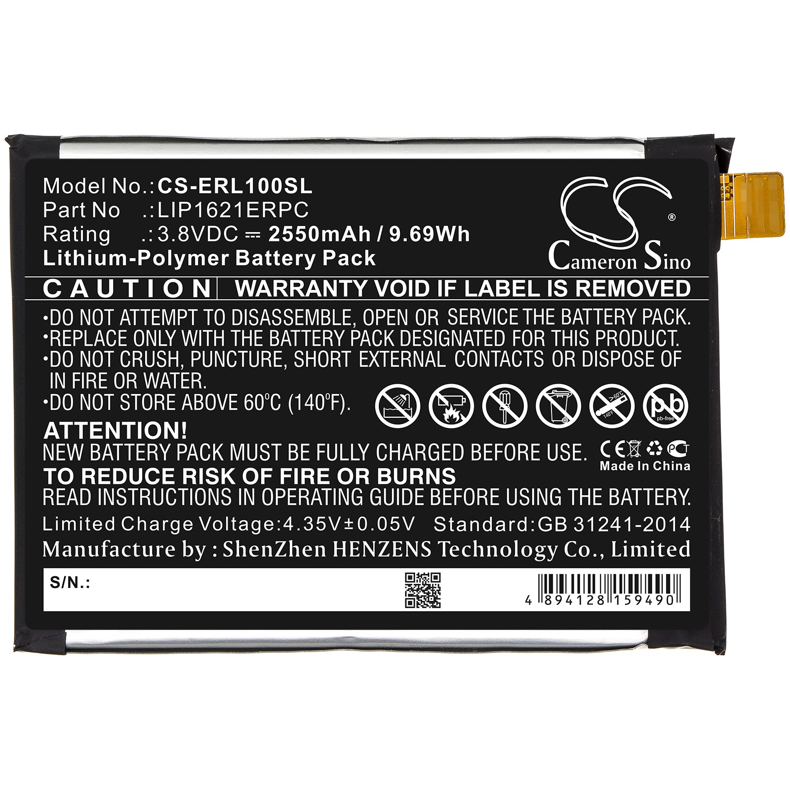 Li-Polymer Battery fits Sony, Lip1621erpc 3.8V, 2550mAh Mobile & SmartPhone Cameron Sino Technology Limited