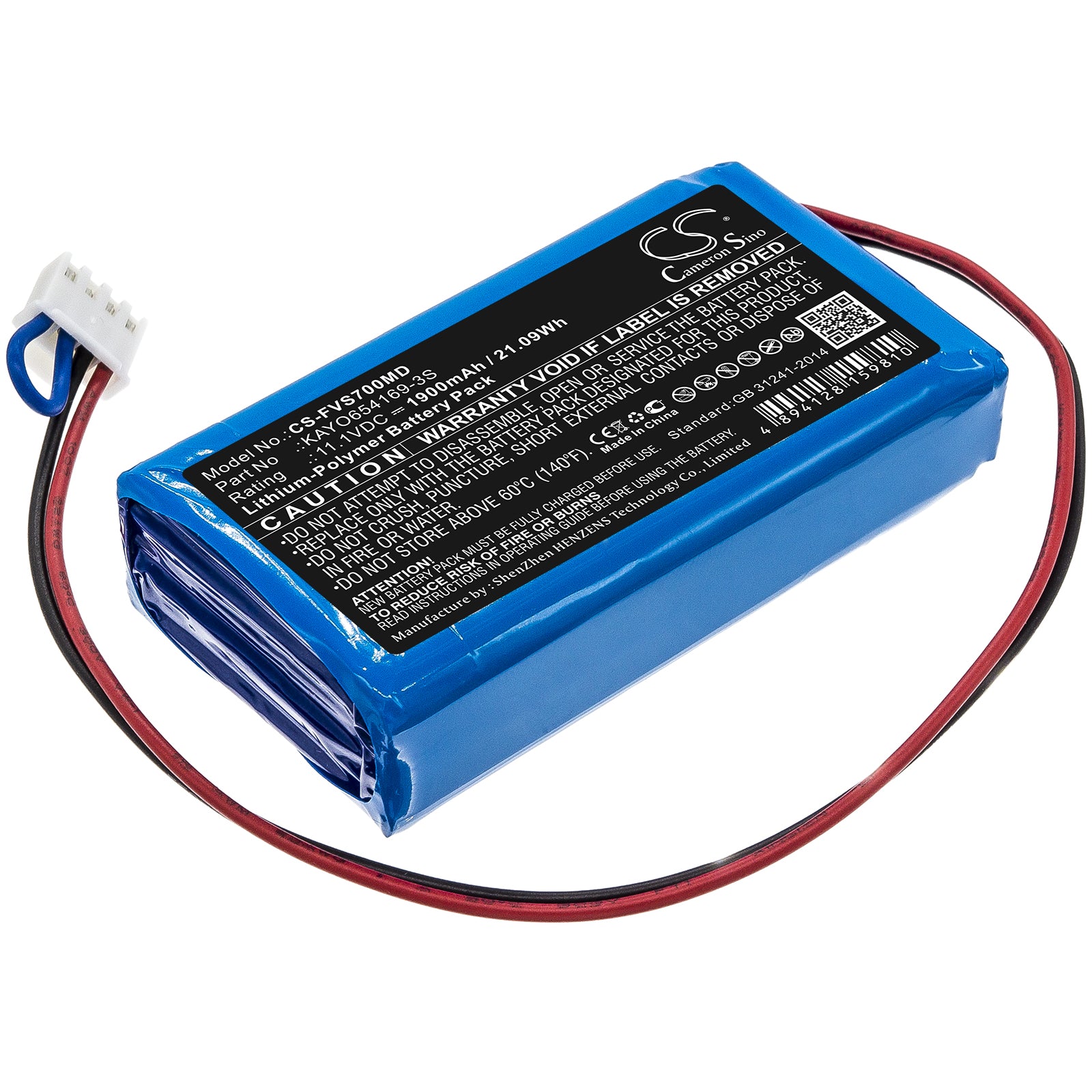 Li-Polymer Battery fits Fresenius, Kayo654169-3s 11.1V, 1900mAh Medical Cameron Sino Technology Limited