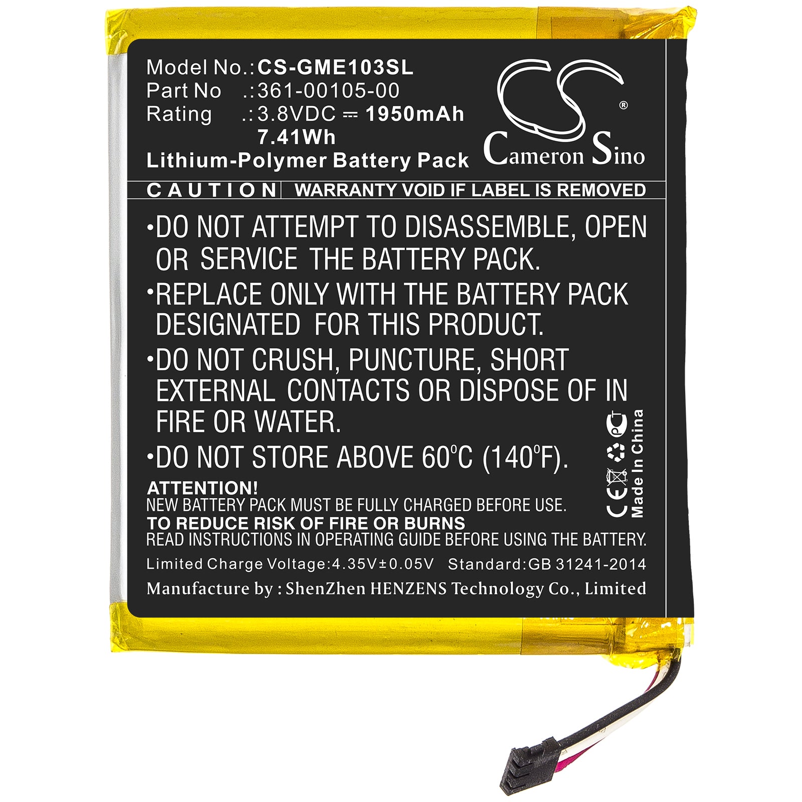 Li-Polymer Battery fits Garmin, 361-00105-00 3.8V, 1950mAh GPS & Navigator Cameron Sino Technology Limited