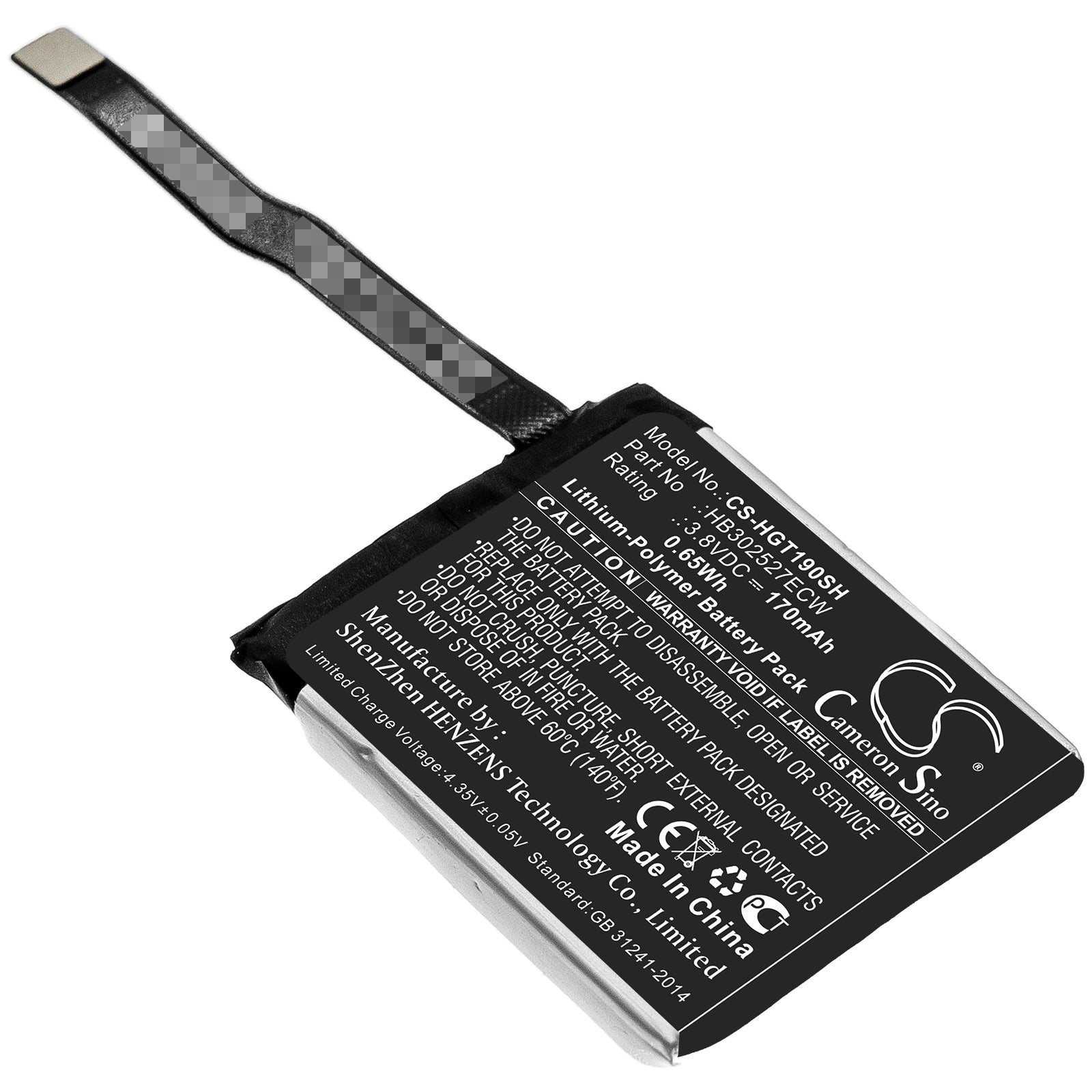 Li-Polymer Battery fits Huawei, Hb302527ecw 3.8V, 170mAh Smartwatch Cameron Sino Technology Limited