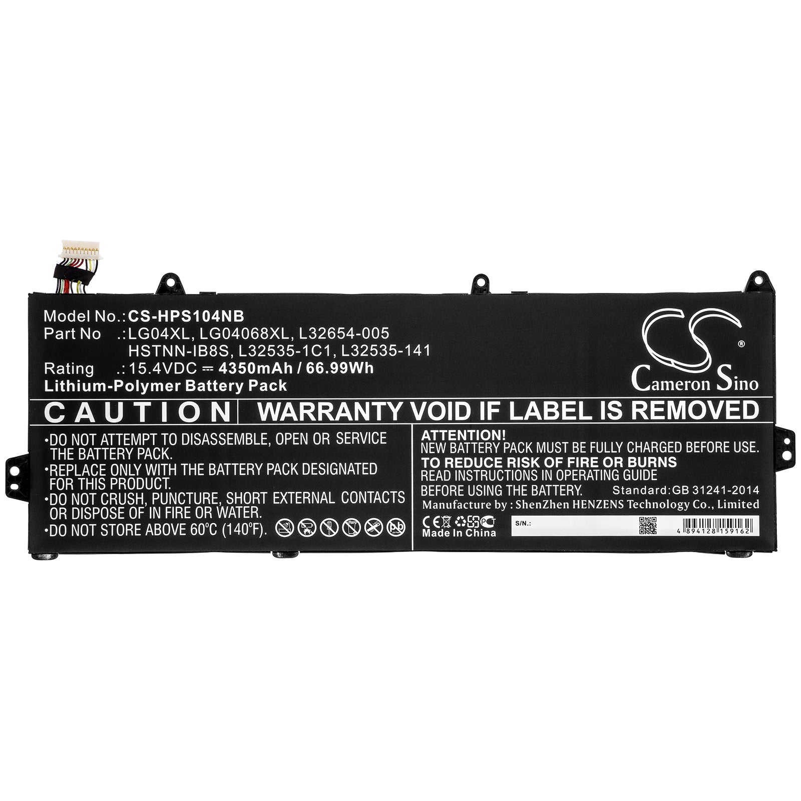 Li-Polymer Battery fits Hp, Hstnn-ib8s, L32535-141, L32535-1c1, L32654-005, Lg04068xl, Lg04xl 15.4V, 4350mAh Notebook & Laptop Cameron Sino Technology Limited