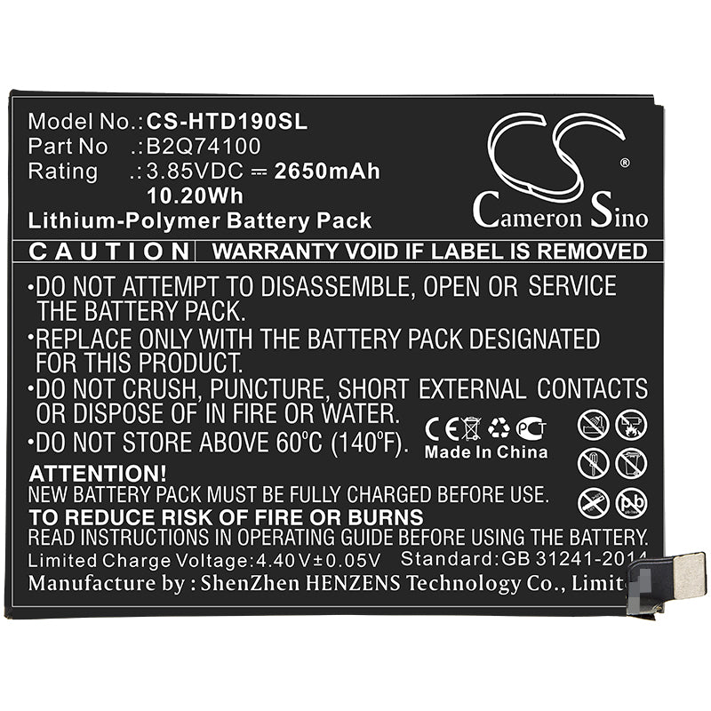 Li-Polymer Battery fits Htc, B2q74100 3.85V, 2650mAh Mobile & SmartPhone Cameron Sino Technology Limited