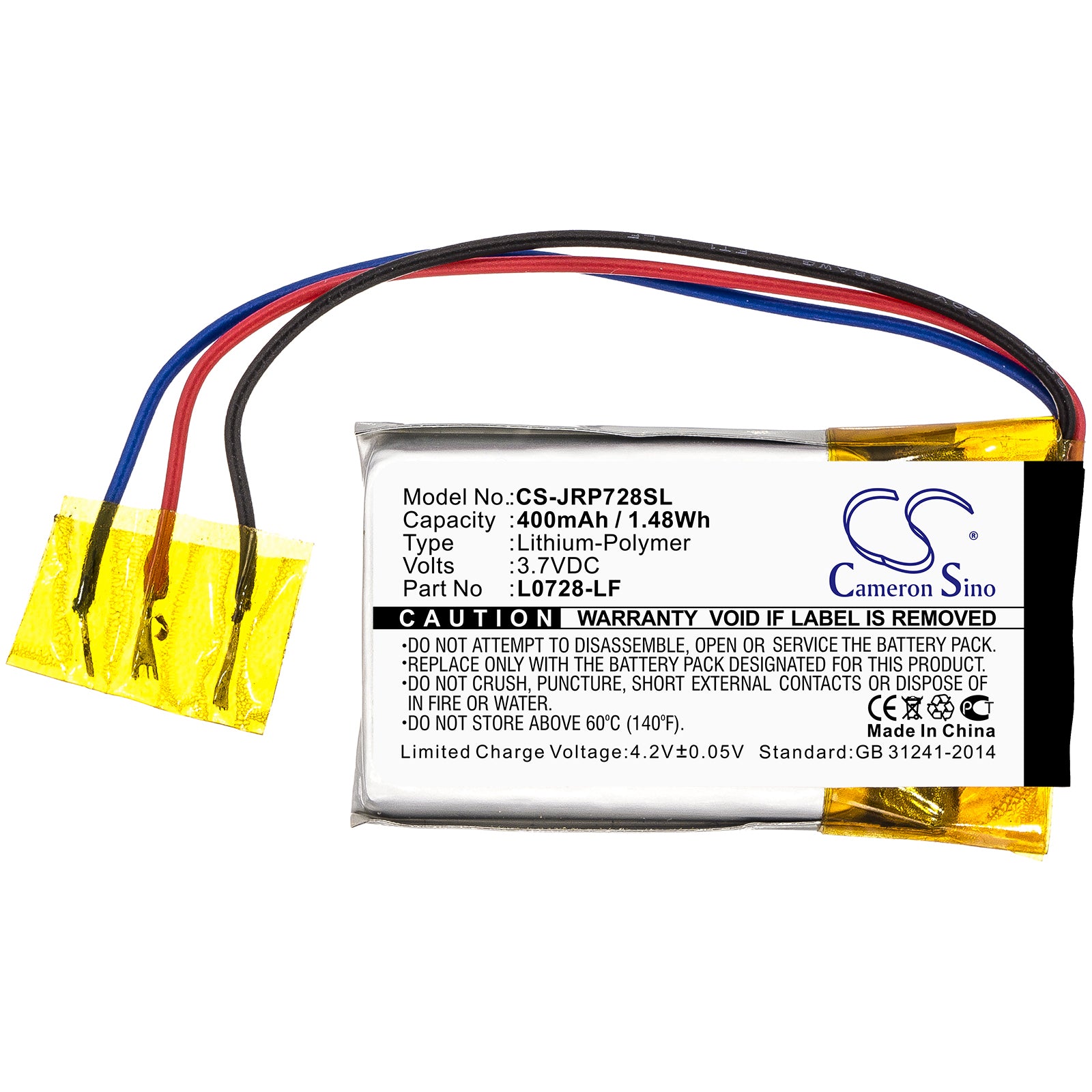 Li-Polymer Speaker Battery fits Jbl, L0728-lf 3.7V, 400mAh Speaker Cameron Sino Technology Limited