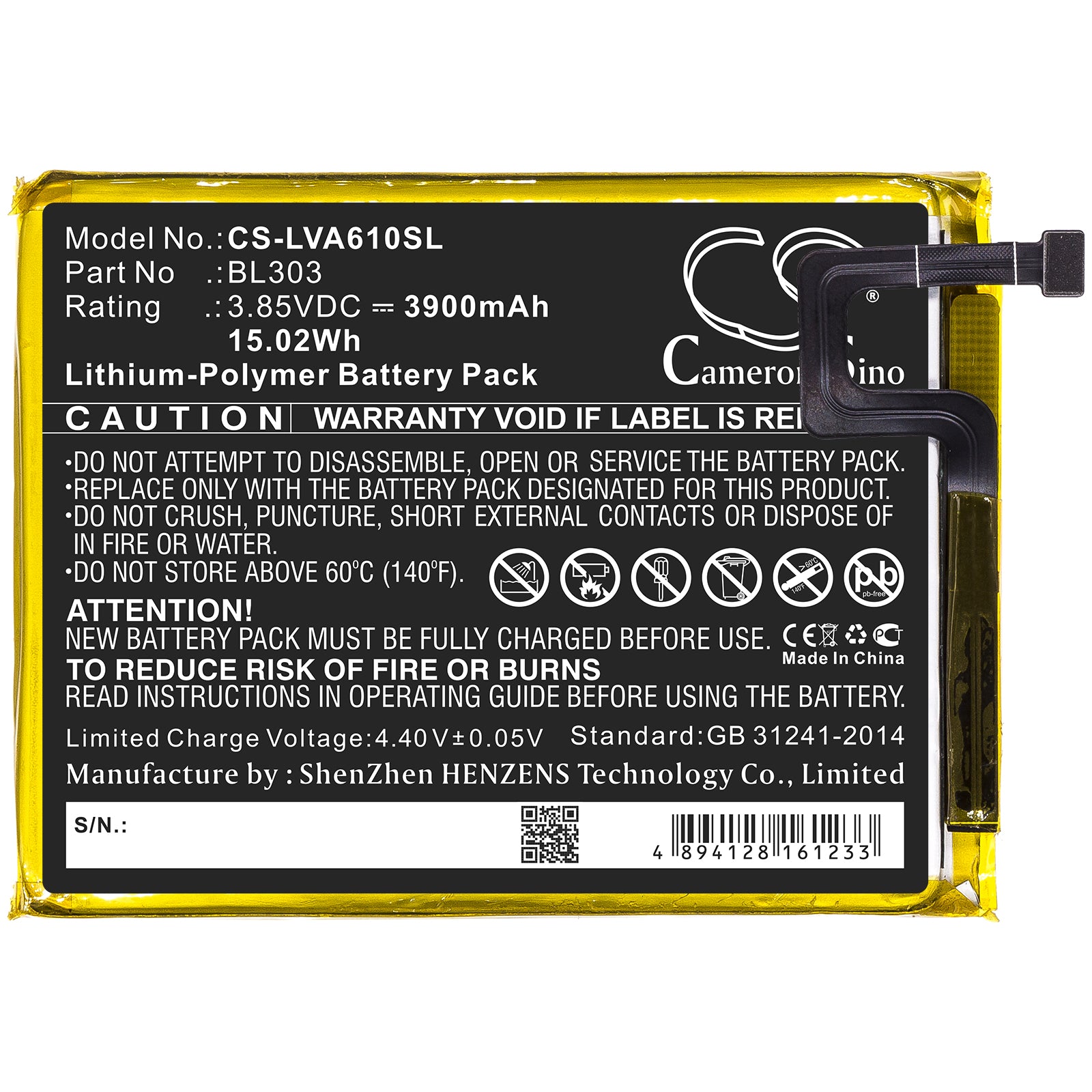 Li-Polymer Battery fits Lenovo, Bl303 3.85V, 3900mAh Mobile & SmartPhone Cameron Sino Technology Limited