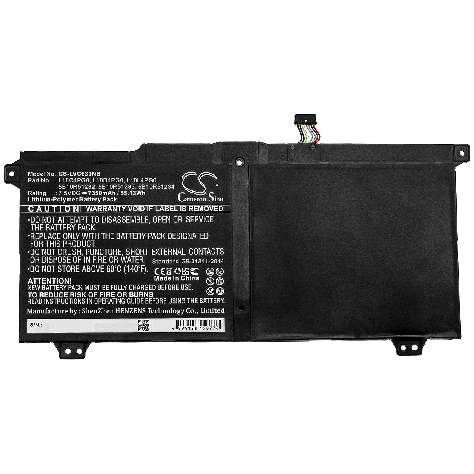 Li-Polymer Battery fits Lenovo, 5b10r51232, 5b10r51233, 5b10r51234, 5b10w67287, L18c4pg0, L18d4pg0, L18l4pg0, L18m4pg0, Sb10w671 Notebook & Laptop Cameron Sino Technology Limited