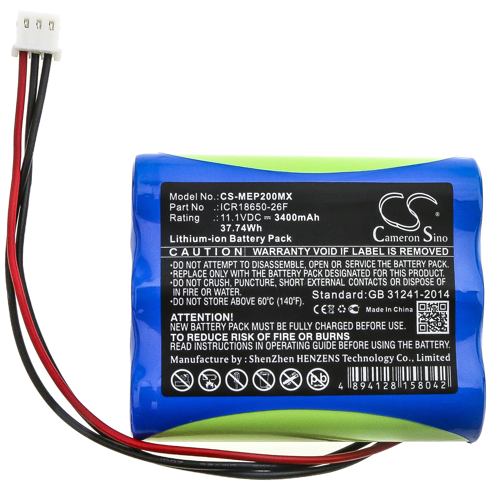 Li-ion Battery fits Medical Econet, Icr18650-26f 11.1V, 3400mAh Medical Cameron Sino Technology Limited