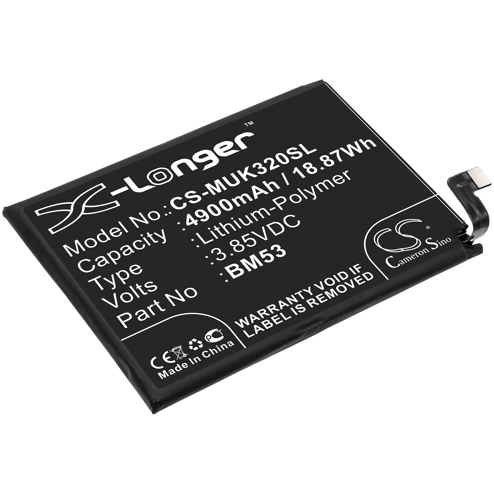 Li-Polymer Battery fits Redmi, Bm53, Xiaomi, Bm53 3.85V, 4900mAh Mobile & SmartPhone Cameron Sino Technology Limited