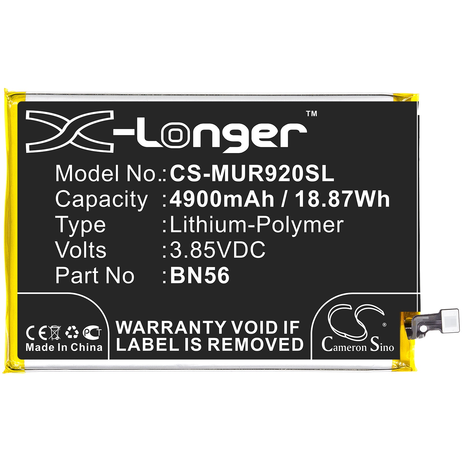Li-Polymer Battery fits Redmi, Bn56 3.85V, 4900mAh Mobile & SmartPhone Cameron Sino Technology Limited