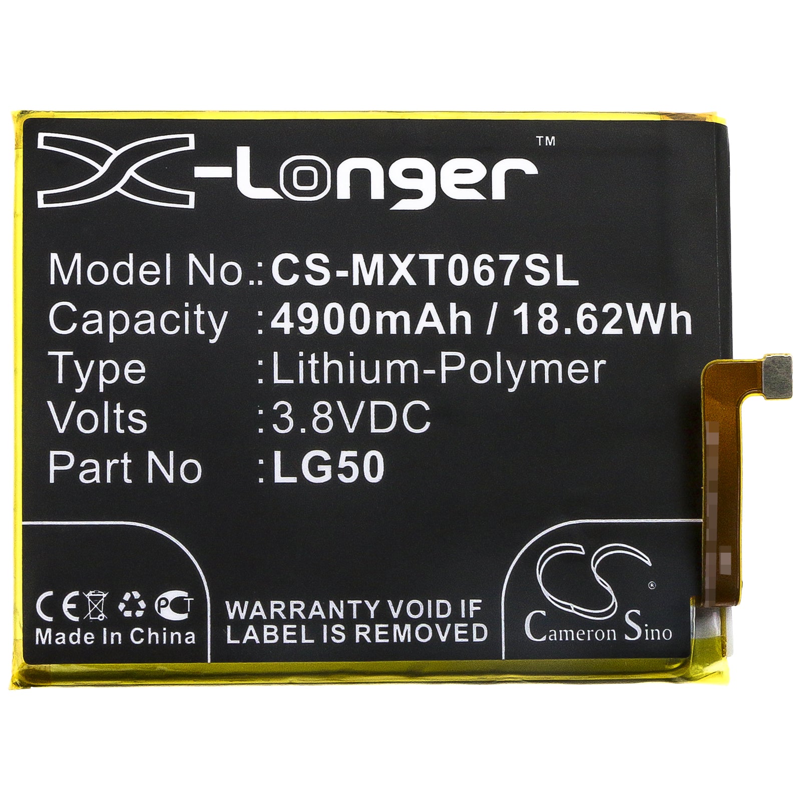 Li-Polymer Battery fits Motorola, Lg50 3.8V, 4900mAh Mobile & SmartPhone Cameron Sino Technology Limited