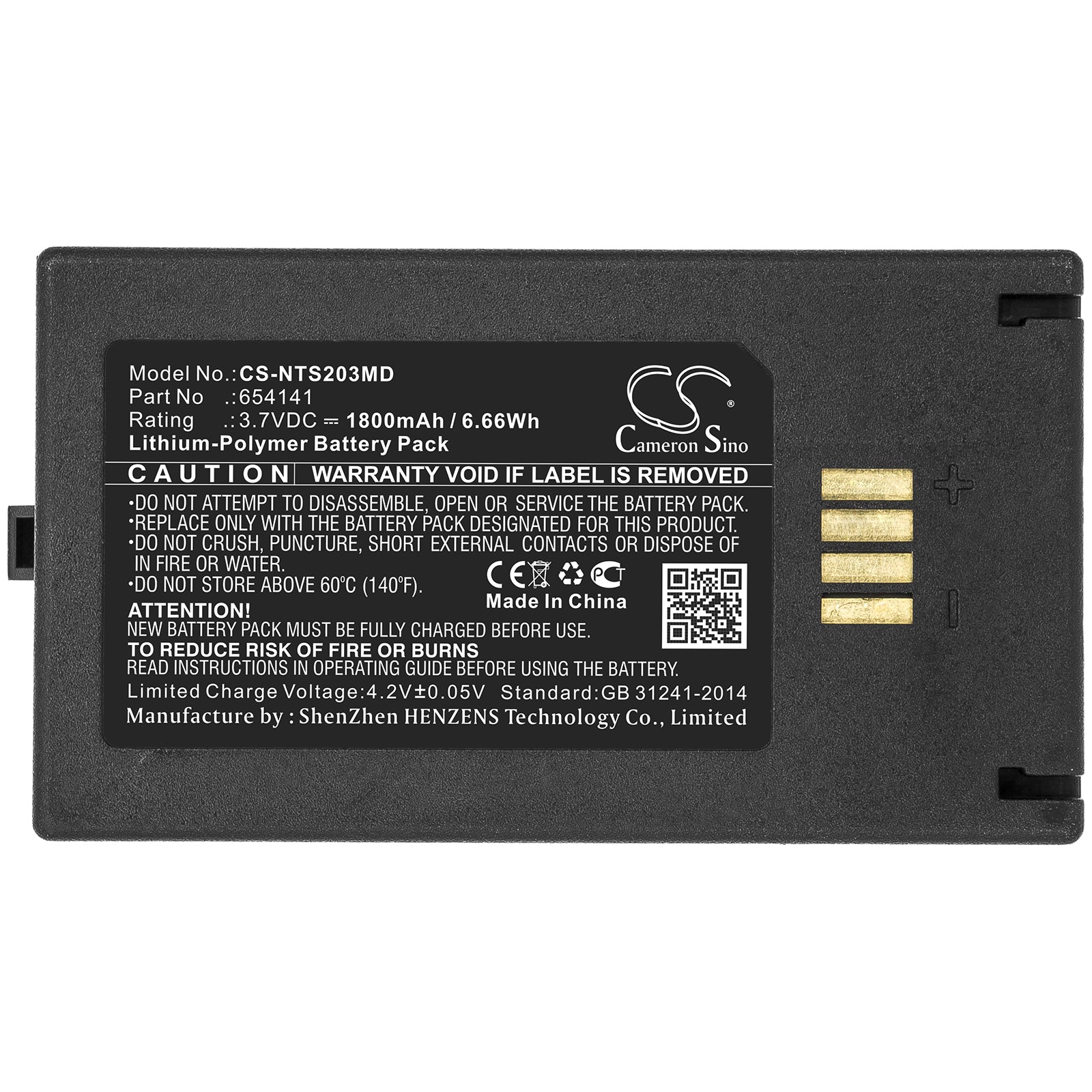 Li-Polymer Battery fits Nova, 654141 3.7V, 1800mAh Medical Cameron Sino Technology Limited