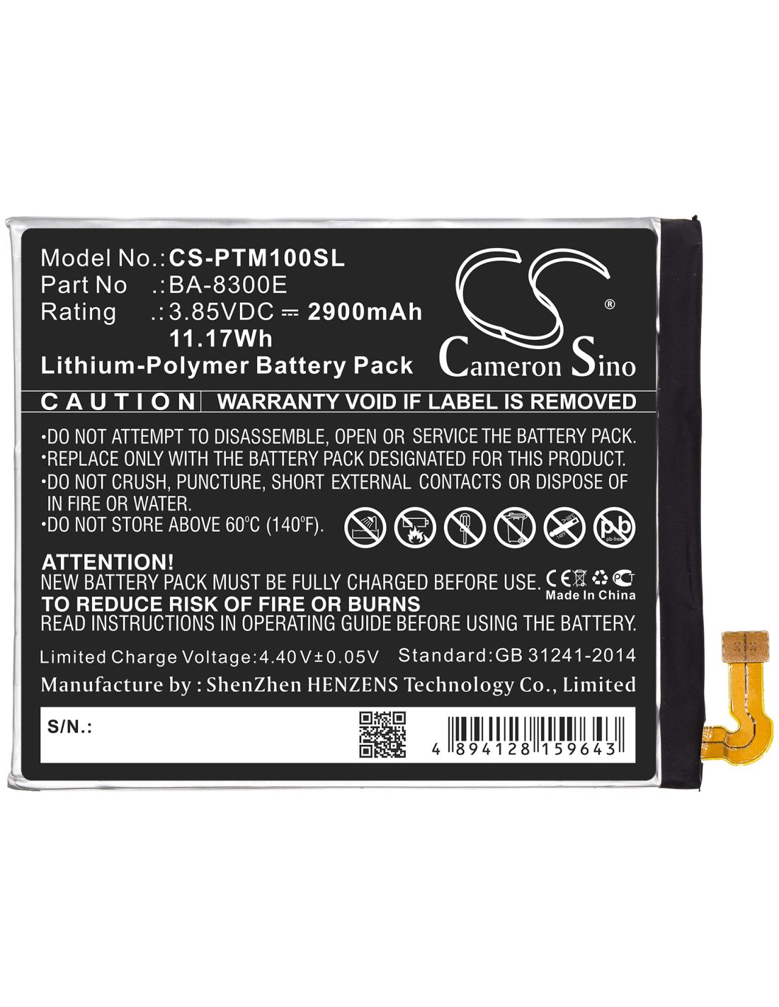 Li-Polymer Battery fits Pantech, Ba-8300e 3.85V, 2900mAh Mobile & SmartPhone Cameron Sino Technology Limited