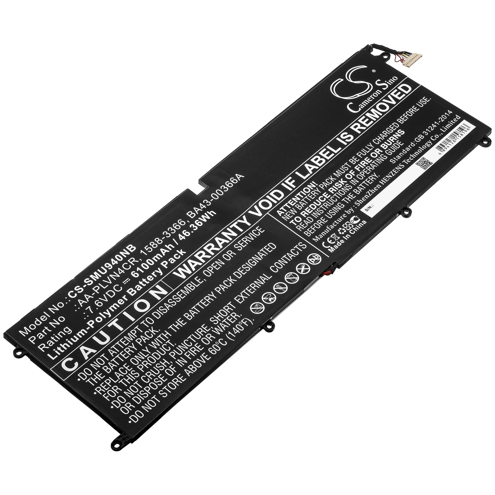 Li-Polymer Battery fits Samsung, 1588-3366, Aa-plvn4cr, Ba43-00366a 7.6V, 6100mAh Notebook & Laptop Cameron Sino Technology Limited