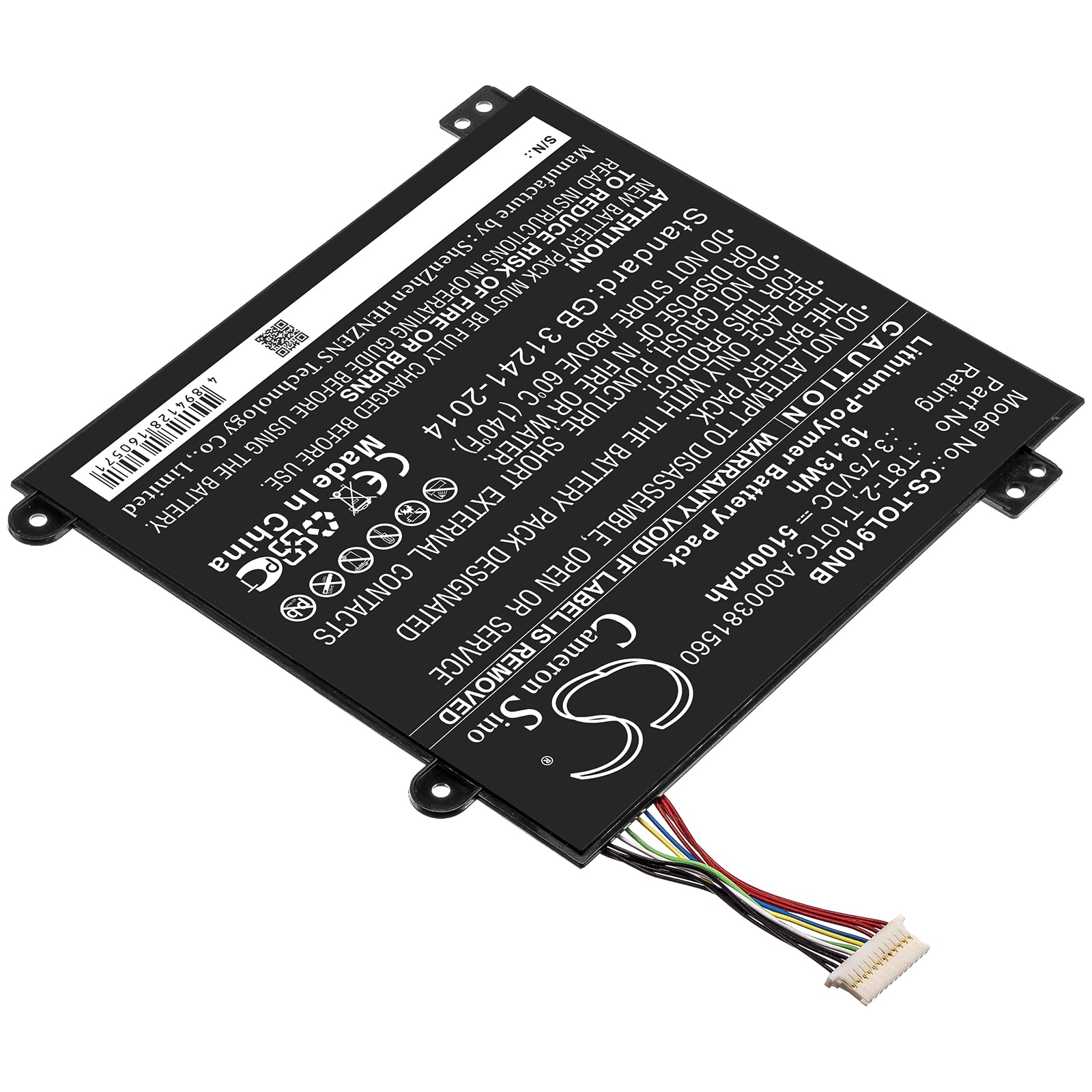 Li-Polymer Battery fits Toshiba, A000381560, T10tc, T8t-2 3.75V, 5100mAh Notebook & Laptop Cameron Sino Technology Limited